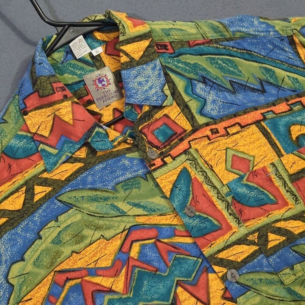 The Territory Ahead Shirt Men's XL Multicolor Colorful Abstract Rayon Cotton